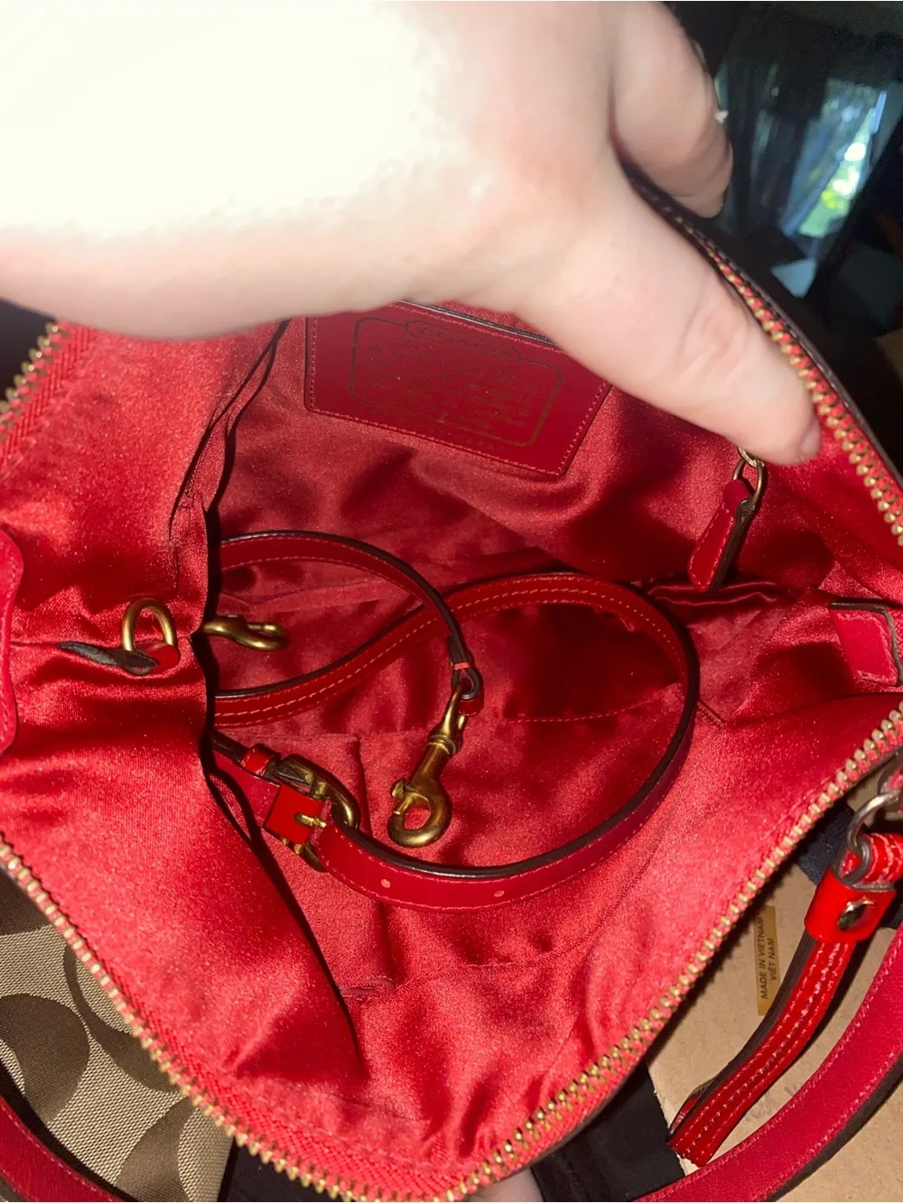 Coach Red Leather Interior Signature Tote